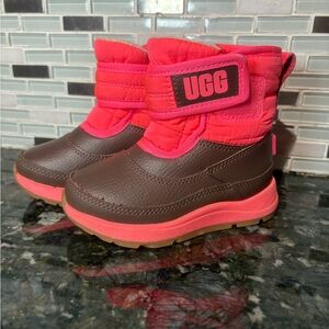 7C UGG Kids' Brown and Pink Winter Snow Waterproof Fleece Lined Boots